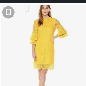 Sharagano – Mock Neck Day or Night Dress - yellow with sleeves